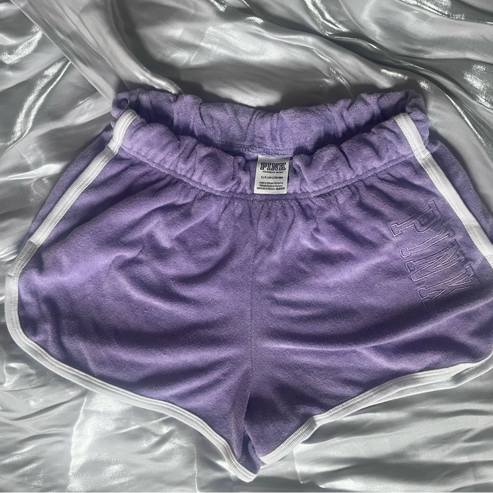 PINK Victoria's Secret Lavender Terry Athletic Shorts with White Trim